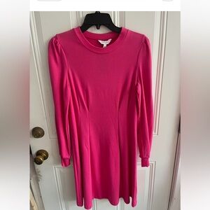 New Crown & Ivy Women’s Small Pink Long Sleeve Dress knee length cotton poly